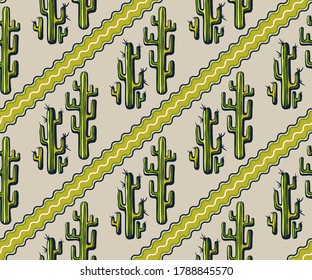 Vector background hand drawn cactus, succulent. Hand drawn ink illustration. Modern ornamental decorative background. Vector pattern. Print for textile, cloth, wallpaper, scrapbooking