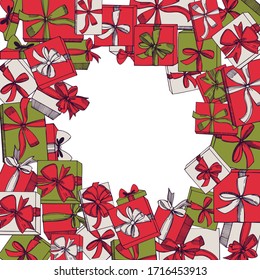 Vector background  with hand drawn Christmas  gifts.  Sketch illustration.