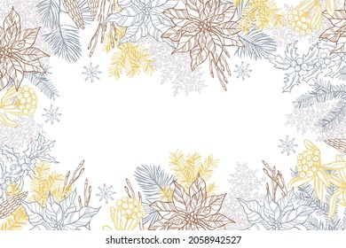 Vector background with hand drawn Christmas plants. Sketch illustration.