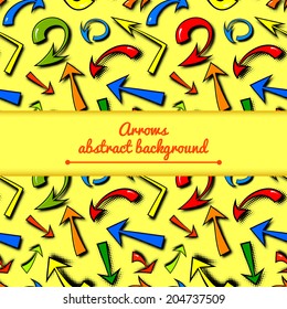 Vector background of hand drawn colorful comics arrows in cartoon style with central space for text