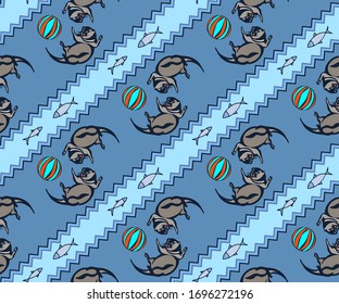 Vector background hand drawn doodle otter. Hand drawn ink illustration. Modern ornamental decorative background. Vector pattern. Print for textile, cloth, wallpaper, scrapbooking