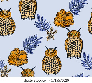 Vector background hand drawn doodle owl. Hand drawn ink illustration. Modern ornamental decorative background. Vector pattern. Print for textile, cloth, wallpaper, scrapbooking