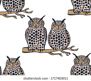 Vector background hand drawn doodle owl. Hand drawn ink illustration. Modern ornamental decorative background. Vector pattern. Print for textile, cloth, wallpaper, scrapbooking