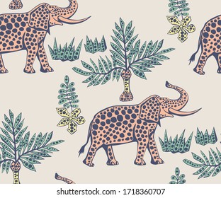 Vector background hand drawn elephant. Hand drawn ink illustration. Modern ornamental decorative background. Vector pattern. Print for textile, cloth, wallpaper, scrapbooking