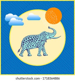 Vector background hand drawn elephant. Modern ornamental decorative background. Square print for textile, cloth, scrapbooking