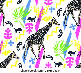 Vector background hand drawn exotic wild animals. Hand drawn ink illustration. Modern ornamental decorative background. Vector pattern. Print for textile, cloth, wallpaper, scrapbooking