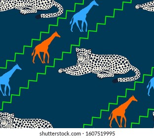 Vector background hand drawn exotic wild animals. Hand drawn ink illustration. Modern ornamental decorative background. Vector pattern. Print for textile, cloth, wallpaper, scrapbooking