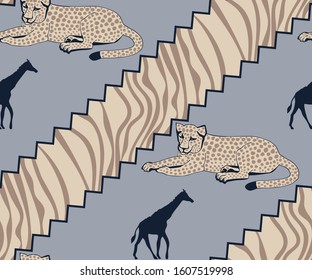 Vector background hand drawn exotic wild animals. Hand drawn ink illustration. Modern ornamental decorative background. Vector pattern. Print for textile, cloth, wallpaper, scrapbooking