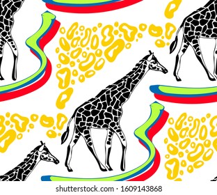 Vector background hand drawn exotic wild animals. Hand drawn ink illustration. Modern ornamental decorative background. Vector pattern. Print for textile, cloth, wallpaper, scrapbooking