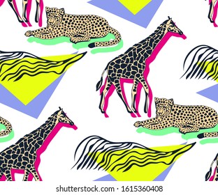 Vector background hand drawn exotic wild animals. Hand drawn ink illustration. Modern ornamental decorative background. Vector pattern. Print for textile, cloth, wallpaper, scrapbooking