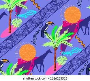 Vector background hand drawn exotic wild animals. Hand drawn ink illustration. Modern ornamental decorative background. Vector pattern. Print for textile, cloth, wallpaper, scrapbooking