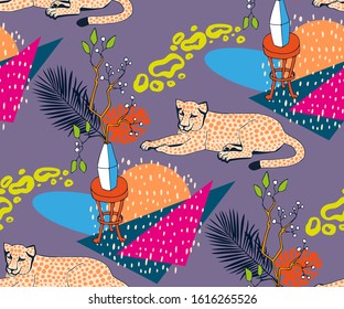 Vector background hand drawn exotic wild animals. Hand drawn ink illustration. Modern ornamental decorative background. Vector pattern. Print for textile, cloth, wallpaper, scrapbooking
