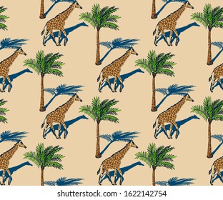 Vector background hand drawn exotic wild animals. Hand drawn ink illustration. Modern ornamental decorative background. Vector pattern. Print for textile, cloth, wallpaper, scrapbooking