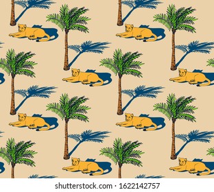 Vector background hand drawn exotic wild animals. Hand drawn ink illustration. Modern ornamental decorative background. Vector pattern. Print for textile, cloth, wallpaper, scrapbooking