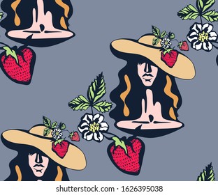 Vector background hand drawn exotic with fashion model. Hand drawn ink illustration. Vector pattern. Print for textile, cloth, wallpaper, scrapbooking