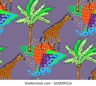 Vector background hand drawn exotic wild animals. Hand drawn ink illustration. Modern ornamental decorative background. Vector pattern. Print for textile, cloth, wallpaper, scrapbooking