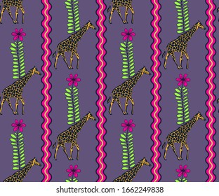 Animales salvajes exóticos dibujados a mano. Ilustración de tinta dibujada a mano. Marco decorativo moderno. Patrón vectorial. Impresión para textiles, paños, papel pintado, rayado