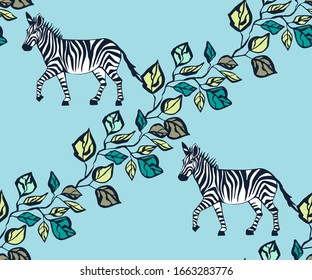 Vector background hand drawn exotic wild animals. Hand drawn ink illustration. Modern ornamental decorative background. Vector pattern. Print for textile, cloth, wallpaper, scrapbooking