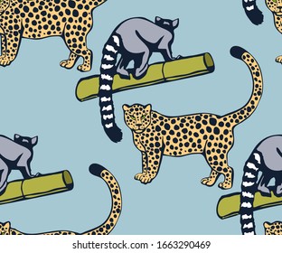 Vector background hand drawn exotic wild animals. Hand drawn ink illustration. Modern ornamental decorative background. Vector pattern. Print for textile, cloth, wallpaper, scrapbooking