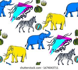 Vector background hand drawn exotic wild animals. Hand drawn ink illustration. Modern ornamental decorative background. Vector pattern. Print for textile, cloth, wallpaper, scrapbooking