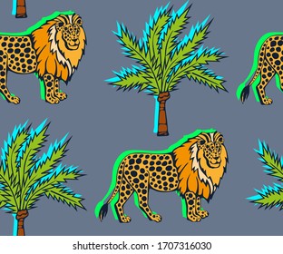 Vector background hand drawn exotic wild animals. Hand drawn ink illustration. Modern ornamental decorative background. Vector pattern. Print for textile, cloth, wallpaper, scrapbooking