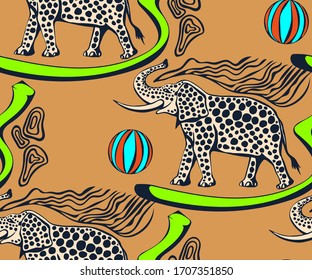 Animales salvajes exóticos dibujados a mano. Ilustración de tinta dibujada a mano. Marco decorativo moderno. Patrón vectorial. Impresión para textiles, paños, papel pintado, rayado