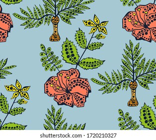 Planta exótica dibujada a mano por vectores. Ilustración de tinta dibujada a mano. Marco decorativo moderno. Patrón vectorial. Impresión para textiles, paños, papel pintado, rayado
