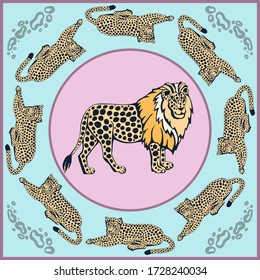 Vector Hintergrund Handgezeichnet exotische wilde Katzenlilie. Handgezeichnete Tintenzeichnung. Moderner dekorativer Hintergrund. quadratischer Druck für Textilien, Stoff, Scrapbooking