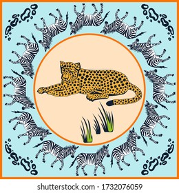 Vector background hand drawn exotic wild cat lion. Hand drawn ink illustration. Modern ornamental decorative background. Square print for textile, cloth, scrapbooking
