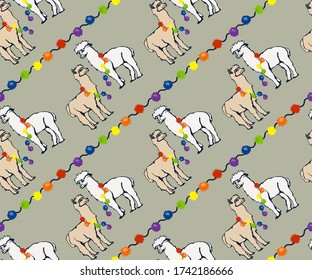 Vector background hand drawn exotic wild llama alpaca. Hand drawn ink illustration. Modern ornamental decorative background. Vector pattern. Print for textile, cloth, wallpaper, scrapbooking