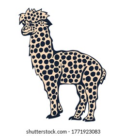 Vector background hand drawn exotic wild llama alpaca. Hand drawn ink illustration. Modern ornamental decorative background. Print for textile, cloth, wallpaper, scrapbooking