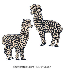 Vector background hand drawn exotic wild llama alpaca. Hand drawn ink illustration. Modern ornamental decorative background. Print for textile, cloth, wallpaper, scrapbooking