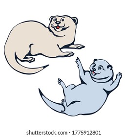 Vector background hand drawn exotic wild animals otter. Hand drawn ink illustration. Modern ornamental decorative background. Print for textile, cloth, wallpaper, scrapbooking