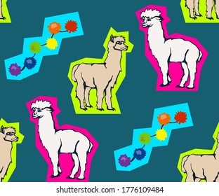Vector background hand drawn exotic wild llama alpaca. Hand drawn ink illustration. Modern ornamental decorative background. Vector pattern. Print for textile, cloth, wallpaper, scrapbooking