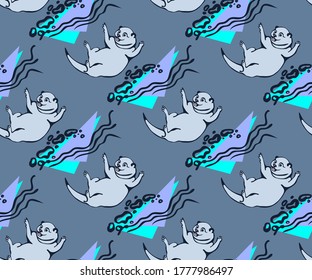 Vector background hand drawn exotic wild otter. Hand drawn ink illustration. Modern ornamental decorative background. 