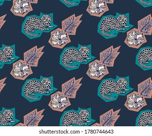 Vector background hand drawn exotic wild otter. Hand drawn ink illustration. Modern ornamental decorative background. 