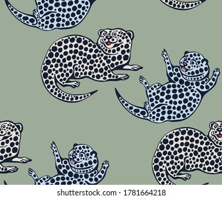 Vector background hand drawn exotic wild otter. Hand drawn ink illustration. Modern ornamental decorative background. 