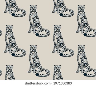 Vector background hand drawn exotic wild cat cheetah. Hand drawn ink illustration. Modern ornamental decorative background. Print for textile, cloth, wallpaper, scrapbooking