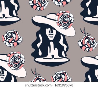 Vector background hand drawn fashion model. Hand drawn ink illustration. Vector pattern. Print for textile, cloth, wallpaper, scrapbooking