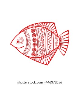 Vector background with  hand drawn fish isolated on white