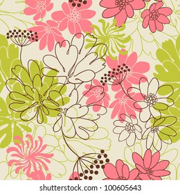 Vector background with hand drawn flowers. (Seamless Pattern)