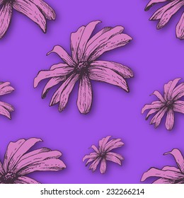 Vector background with hand drawn flowers. Seamless Pattern