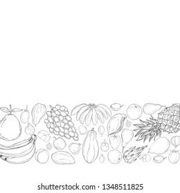 Vector background with hand drawn fruits. Sketch  illustration.