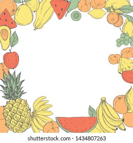 Vector background with  hand drawn fruits. Sketch  illustration.