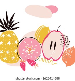 Vector background with  hand drawn fruits. Sketch  illustration.