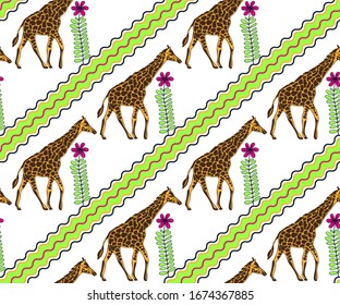 Vector background hand drawn giraffe. Hand drawn ink illustration. Modern ornamental decorative background. Vector pattern. Print for textile, cloth, wallpaper, scrapbooking