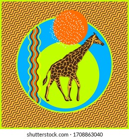 Vector background hand drawn giraffe. Modern ornamental decorative background. Square print for textile, cloth, scrapbooking