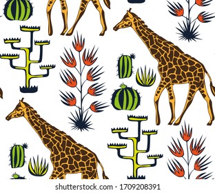 Vector background hand drawn giraffe. Hand drawn ink illustration. Modern ornamental decorative background. Vector pattern. Print for textile, cloth, wallpaper, scrapbooking