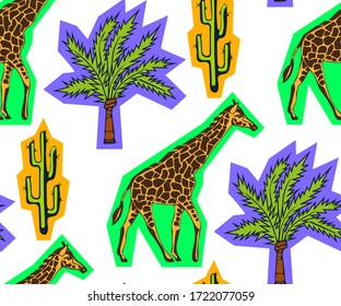Vector background hand drawn giraffe. Hand drawn ink illustration. Modern ornamental decorative background. Vector pattern. Print for textile, cloth, wallpaper, scrapbooking