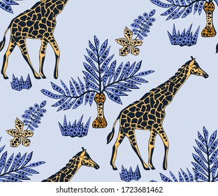 Vector background hand drawn giraffe. Hand drawn ink illustration. Modern ornamental decorative background. Vector pattern. Print for textile, cloth, wallpaper, scrapbooking